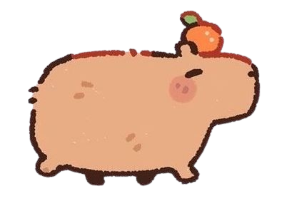 Capybara cartoon with a mandarin on its head